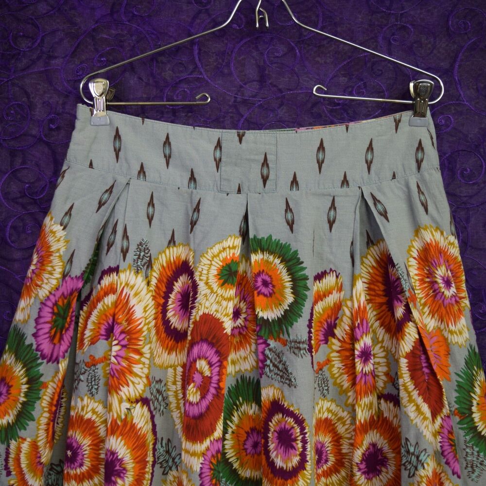 Womens Sz M Double Zero Brand 100% Cotton Knee Length Skater Skirt BOLD Flowers - Picture 7 of 9